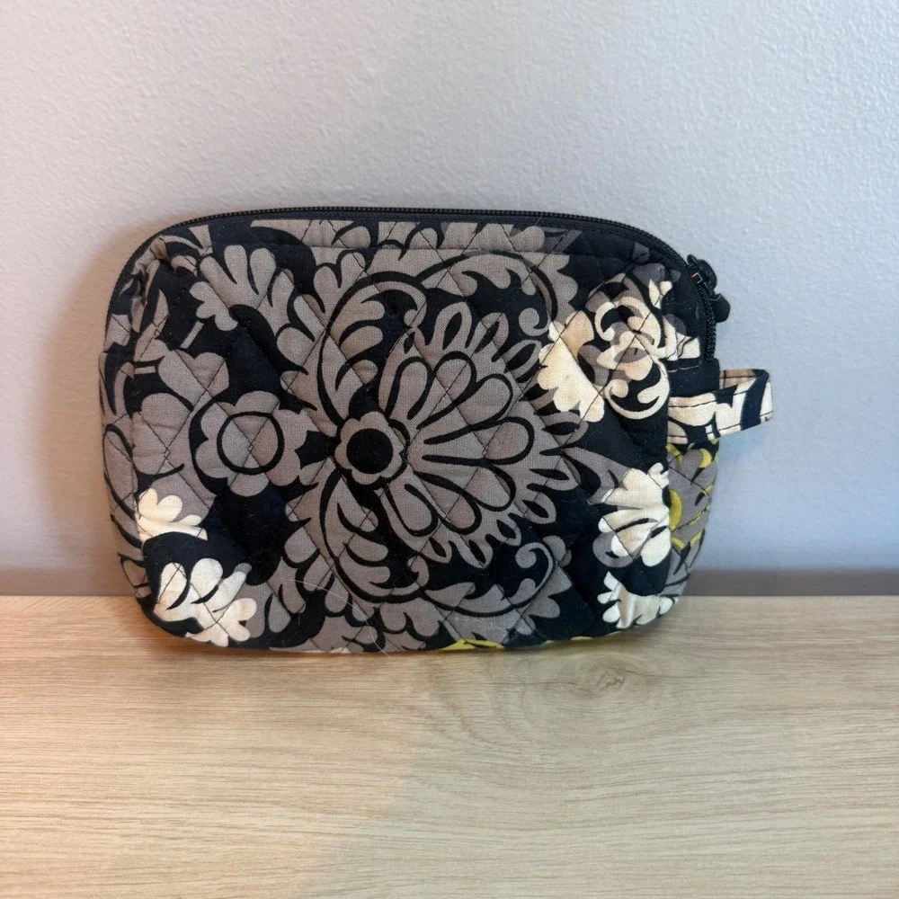 Vera Bradley Provencal Quilted Cosmetic Bag Black Yellow Floral Pouch